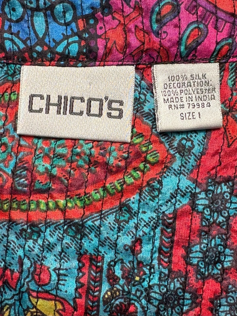 Chico's Vintage 100% Silk Paisley Art-to-Wear Open Front Jacket Size 1 (Medium) - Picture 8 of 9